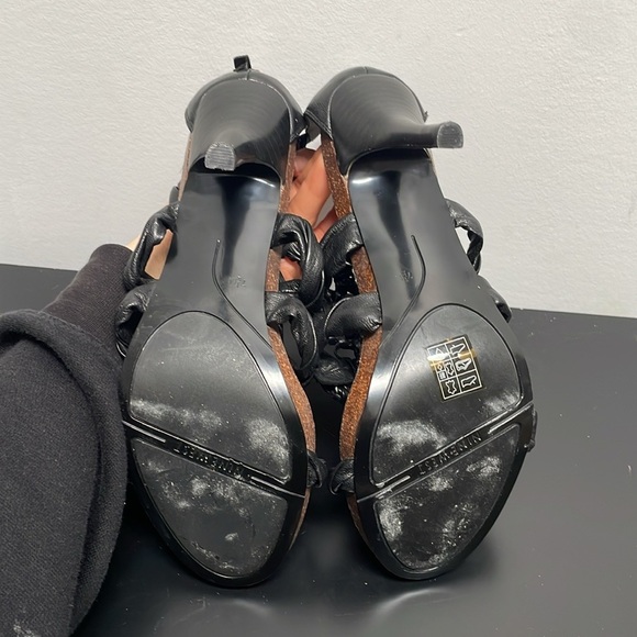 Nine West sandal stiletto black braided leather zipper  platform US7.5 - Picture 9 of 12